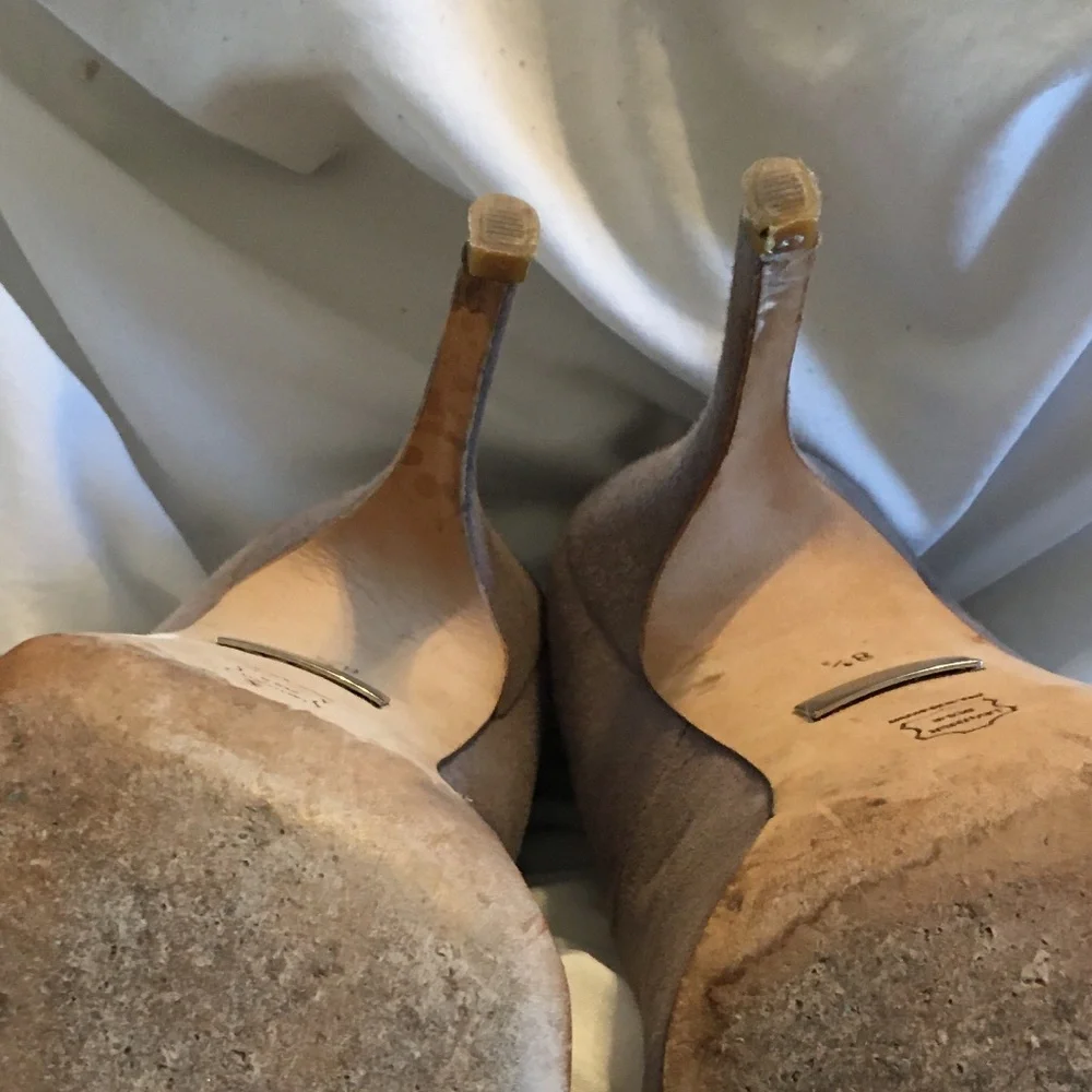 Satin & Suede Bow-Tipped Heels - Picture 7 of 7